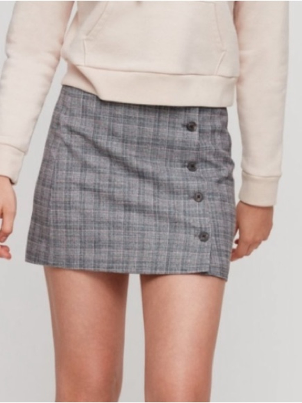 Sunday Best Yuri Side-Button Glen Plaid Mini Skirt wool blend sz 4